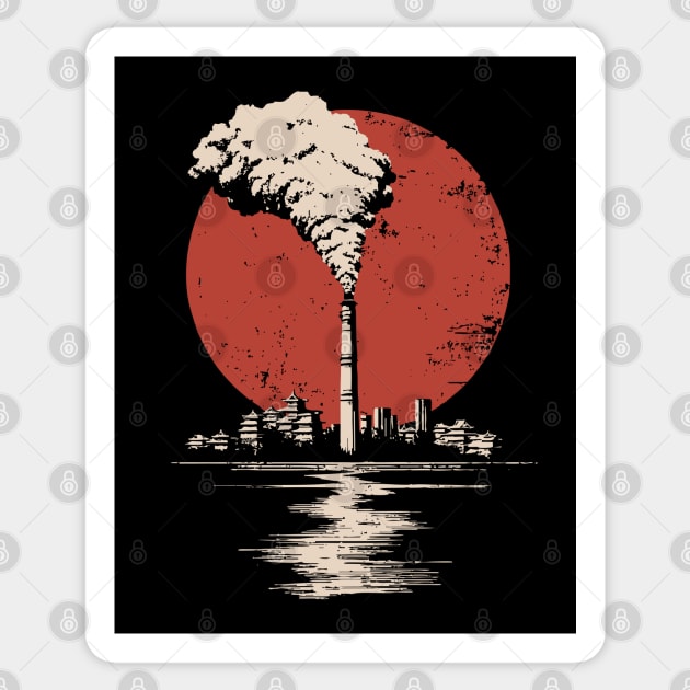 Vintage Japanese Industrial Factory - Retro Smoke Art Sticker by TuncGK